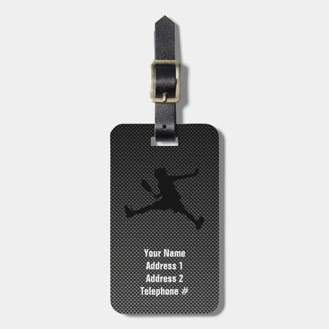 Carbon Fibre look Tennis Luggage Tag (Front Vertical)