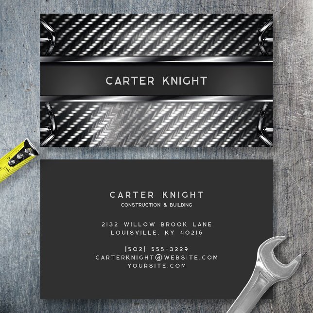 Carbon Fibre Polished Metal Professional Business Card (Creator Uploaded)
