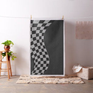 Carbon Fibre Racing Flag Wave Print Decor Fabric