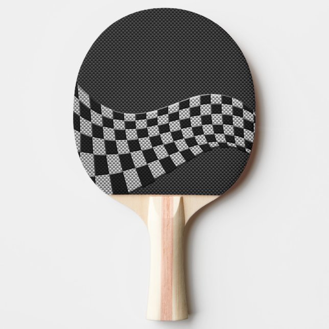 Carbon Fibre Racing Flag Wave Print Decor Ping Pong Paddle (Front)