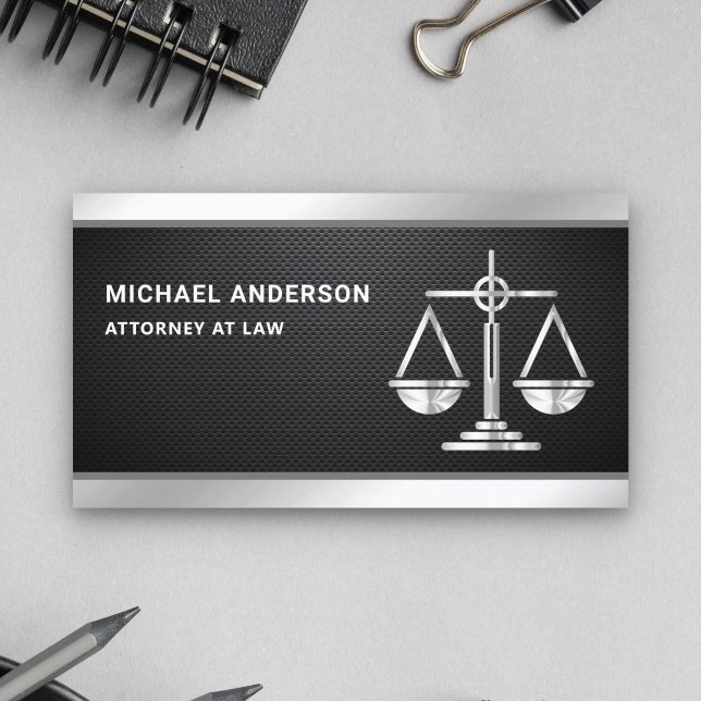 Carbon Fibre Silver Justice Scale Lawyer Attorney Business Card (Creator Uploaded)
