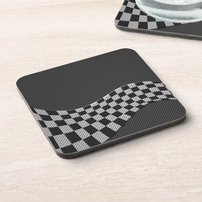 Carbon Fibre Style Racing Flag Checkers Wave Print Coaster (Left Side)