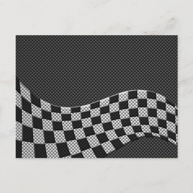 Carbon Fibre Style Racing Flag Checkers Wave Print Postcard (Front)
