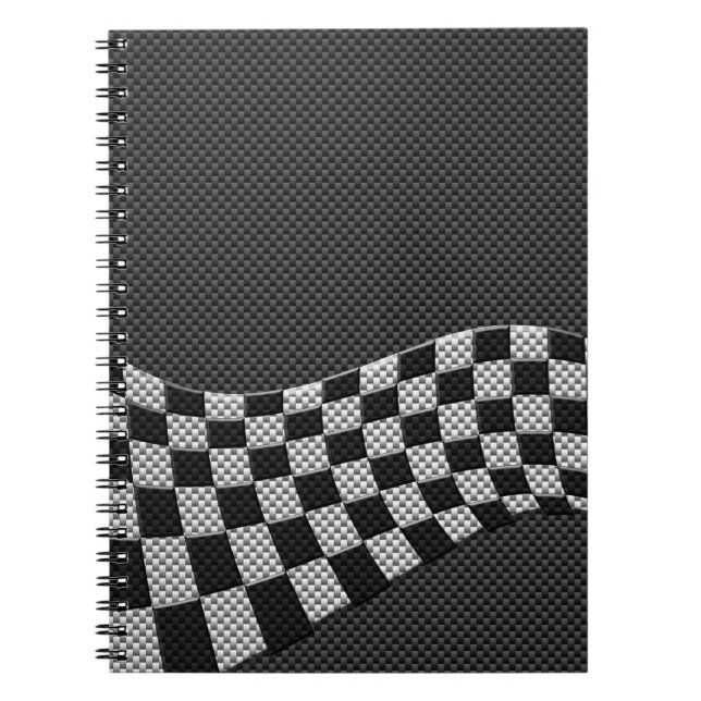 Carbon Fibre Style Racing Flag Checkers Wave Print Spiral Notebook (Front)