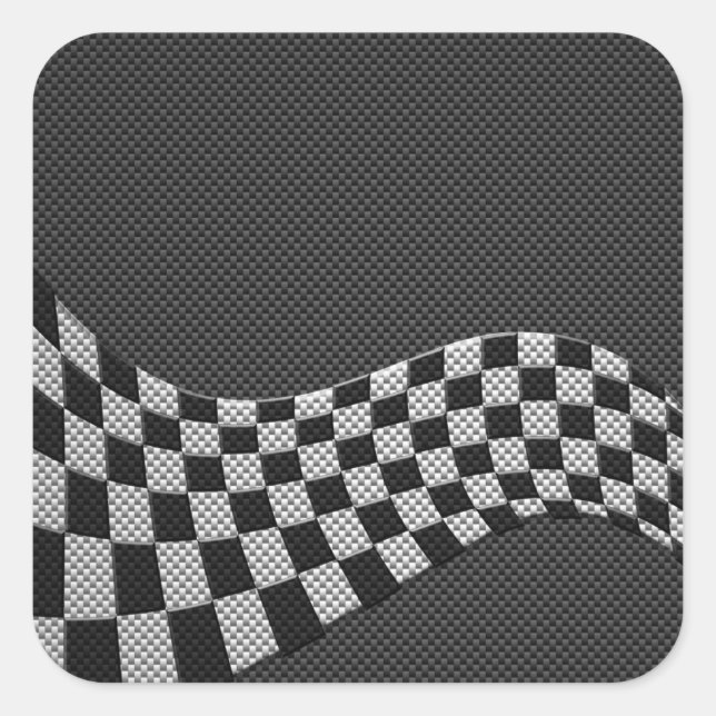 Carbon Fibre Style Racing Flag Checkers Wave Print Square Sticker (Front)