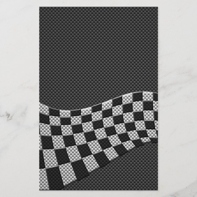Carbon Fibre Style Racing Flag Checkers Wave Print Stationery (Front)
