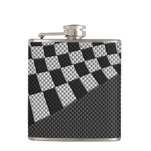 Carbon Fibre Style Racing Flag Wave Decor Hip Flask