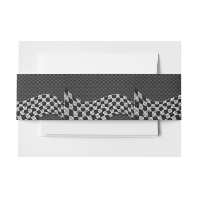 Carbon Fibre Style Racing Flag Wave Decor Invitation Belly Band (Front Example)