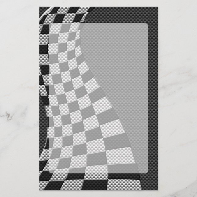 Carbon Fibre Style Racing Flag Wave Decor Stationery (Front)