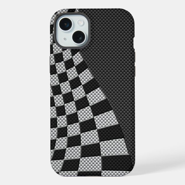 Carbon Fibre Style Racing Flag Wave Print iPhone Case (Back)