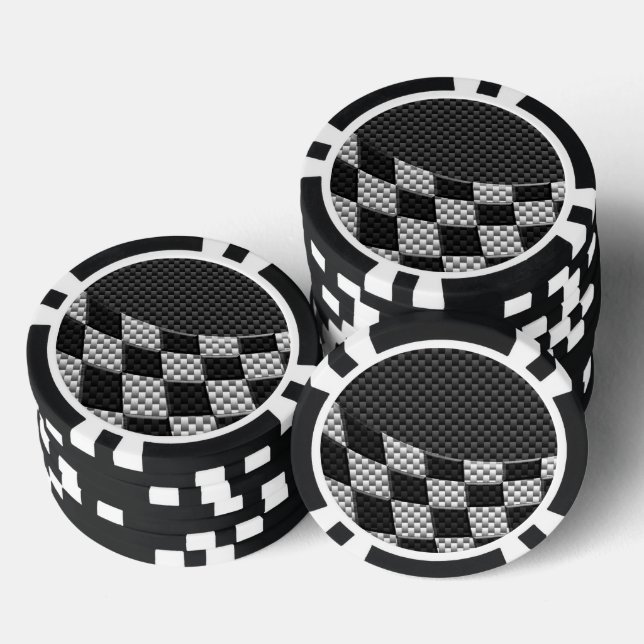 Carbon Fibre Style Racing Flag Wave Print Poker Chips (Stack)