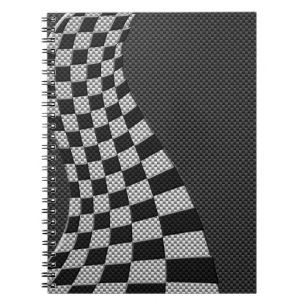 Carbon Fibre Style Racing Flag Wave Print Spiral Notebook