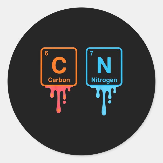 Carbon Nitrogen Science Design Fun Chemistry Lover Classic Round Sticker (Front)