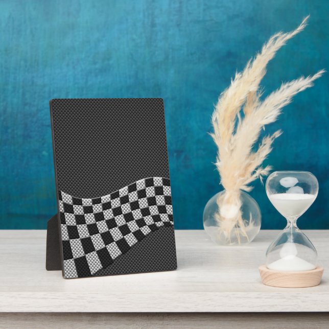 Carbon Style Racing Flag Wave Decor Plaque (Side)
