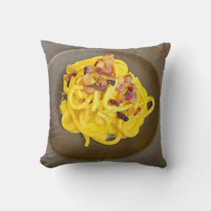 Carbonara pasta up close cushion