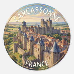 Carcassonne France Mediaeval Fortress travel Landm Classic Round Sticker