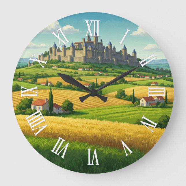 Carcassonne France Travel Large Clock (Front)