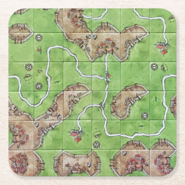 Carcassonne Tile Square Paper Coaster (Front)