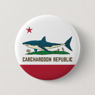 Carcharodon Republic California Flag White Shark 6 Cm Round Badge