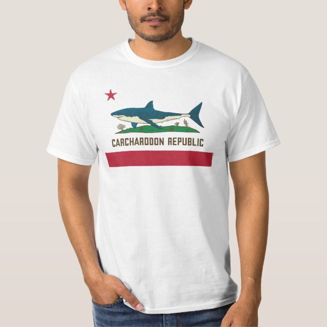 Carcharodon Republic California Flag White Shark T-Shirt (Front)
