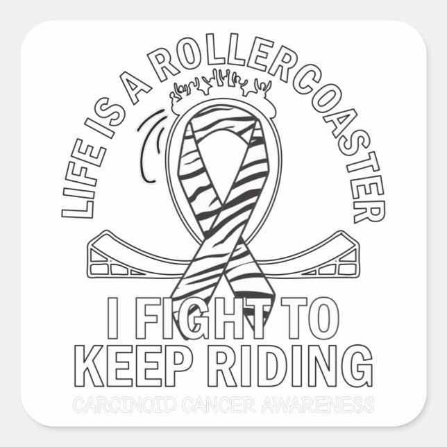 Carcinoid cancer awareness zebra print ribbon square sticker (Front)