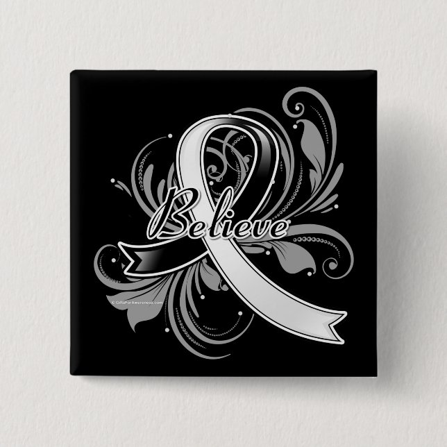 Carcinoid Cancer Believe Flourish Ribbon 15 Cm Square Badge (Front)