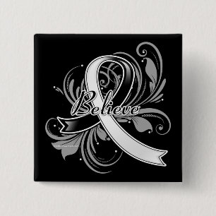 Carcinoid Cancer Believe Flourish Ribbon 15 Cm Square Badge