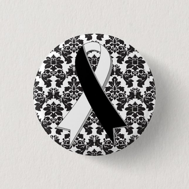Carcinoid Cancer Damask Black and White Ribbon 3 Cm Round Badge (Front)