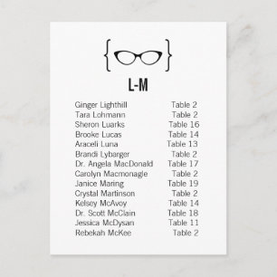 Card 8 Geeky Glasses Seating Chart Postcard v2
