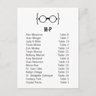 Card 9B Geeky Glasses Seating Chart Postcard v1