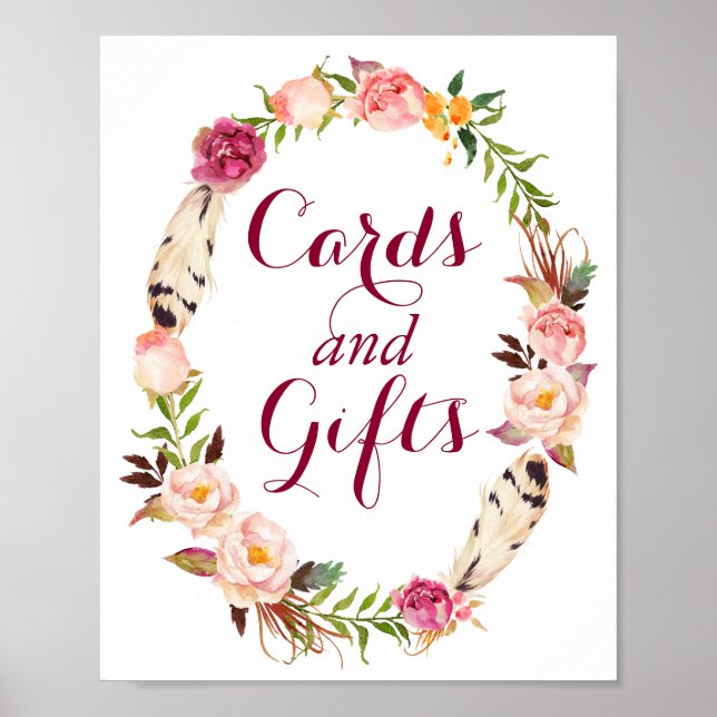 Card and Gifts | Boho Floral Wreath Wedding Sign (Front)