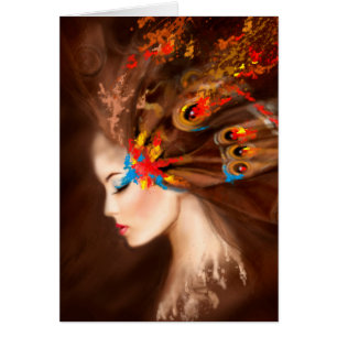 Card Beautiful Spring woman butterfly