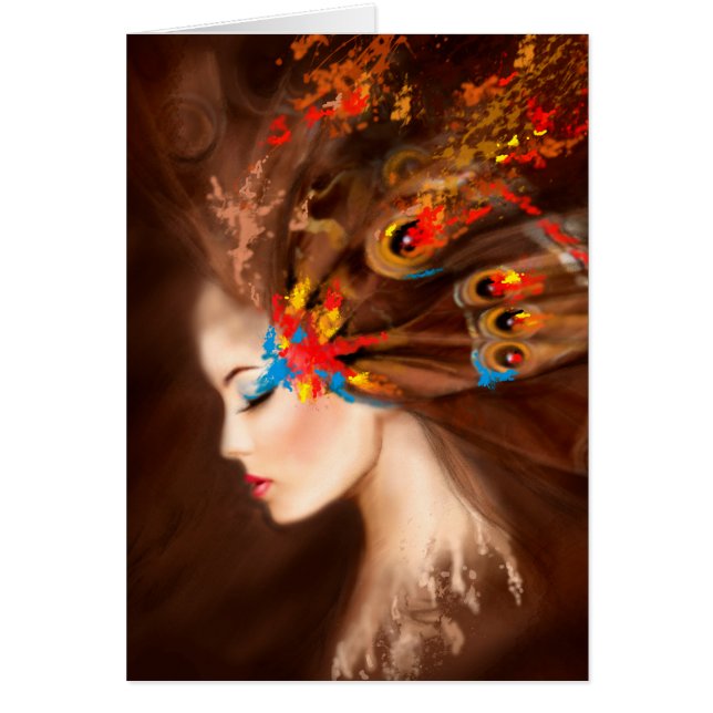 Card Beautiful Spring woman butterfly (Front)
