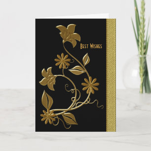 Card Best Wishes Birthday Black Gold Floral