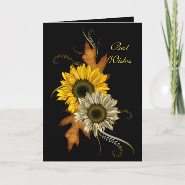 Card Black Sunflower Floral Best Wishes Birthday (Front)