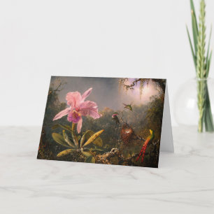 Card: Cattleya Orchid & Three Hummingbirds Holiday Card