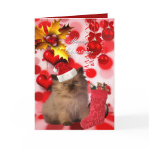 Card Christmas Xmas Cat Hat Hearts