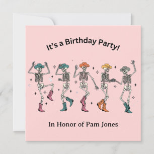 CARD Dancing Cowgirl Skeleton Pink Birthday Party 