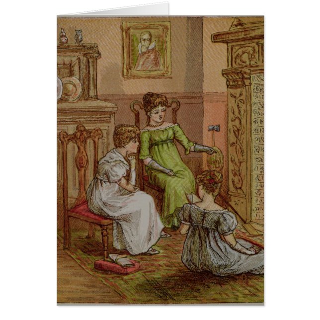 Card depicting a fireside scene (Front)
