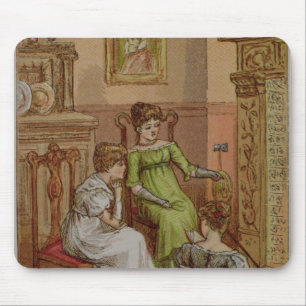 Card depicting a fireside scene mouse pad