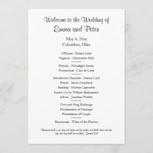 Card/Downloadable Simple One-Sided Wedding Program Invitation