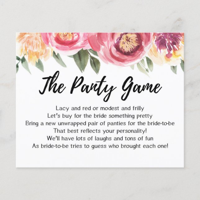 CARD Drop your panties game, Bridal Shower (Front)