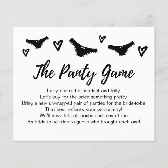 CARD Drop your panties game, Bridal Shower (Front)