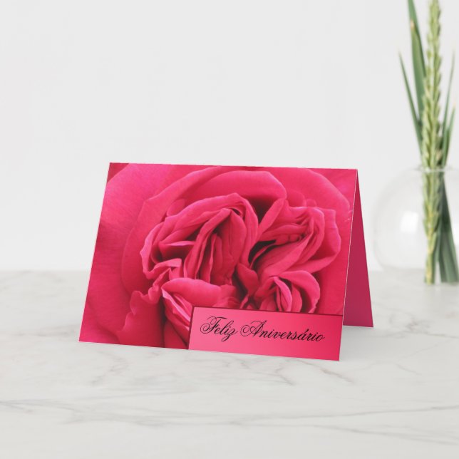 Card: Feliz Aniversário - Pink Rose Card (Front)