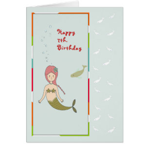 Card for a 7th Birthday, Mermaid with Fish