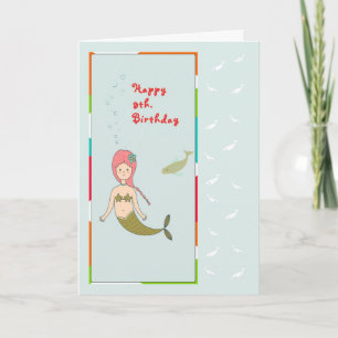 Card for a 9th Birthday with a Mermaid and Fish