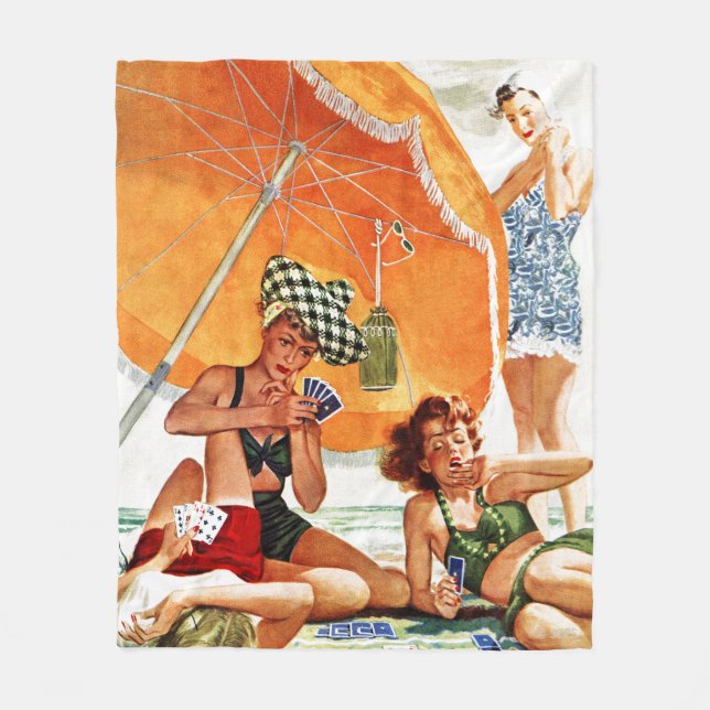 Card Game at the Beach by Alex Ross Fleece Blanket (Front)