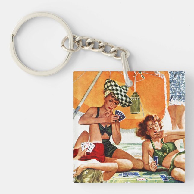Card Game at the Beach by Alex Ross Key Ring (Front)