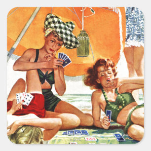 Card Game at the Beach by Alex Ross Square Sticker