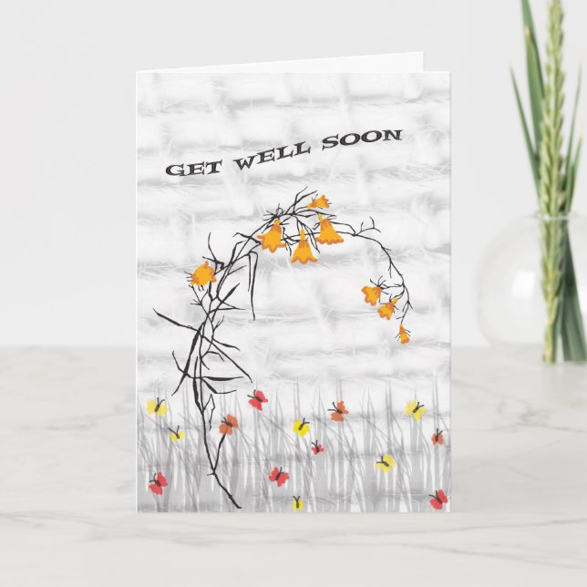 Card Get Well Soon with Flowers & Butterflies (Front)